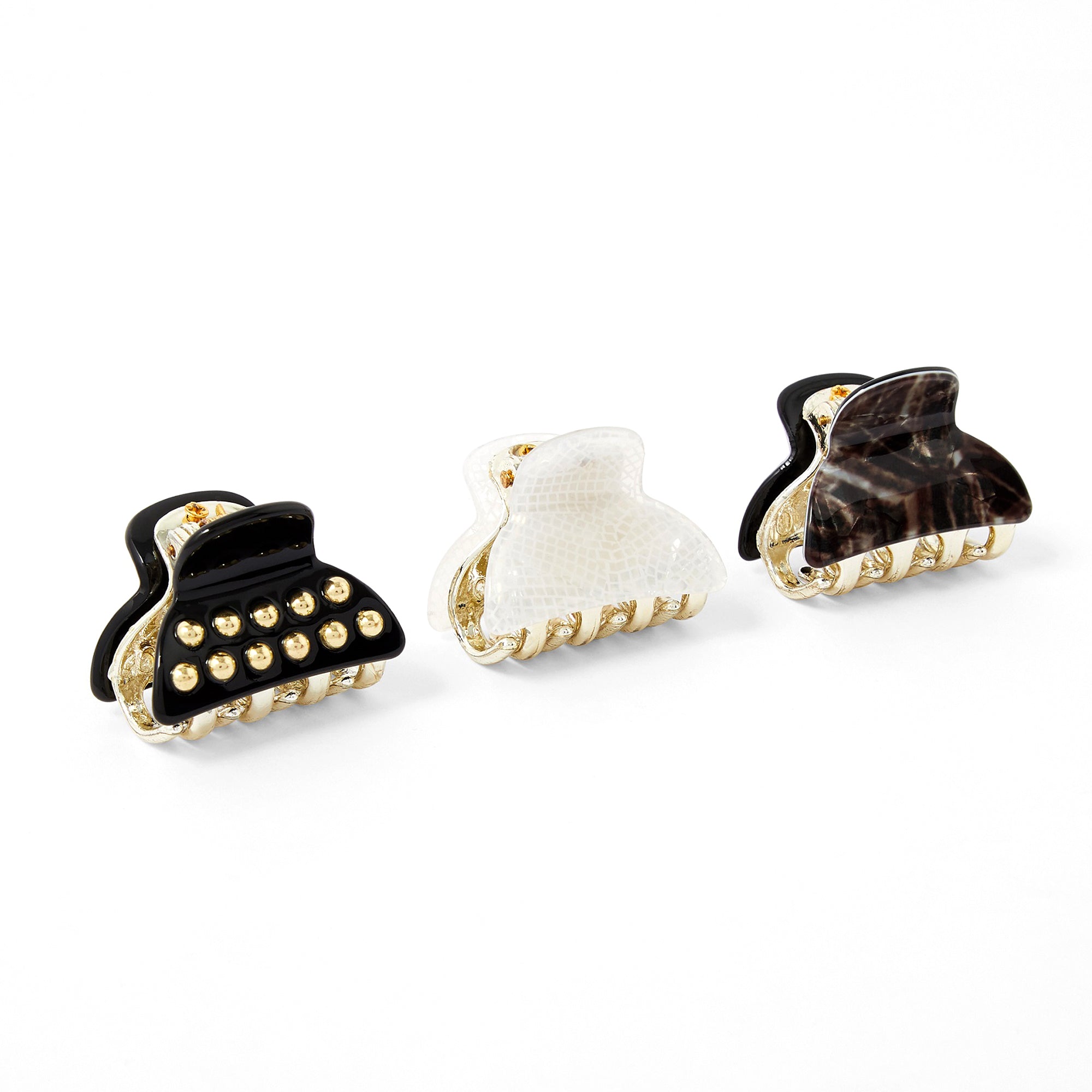 Accessorize London Women's Black & White 3 Pack Studded Mini Hair Claw Clip