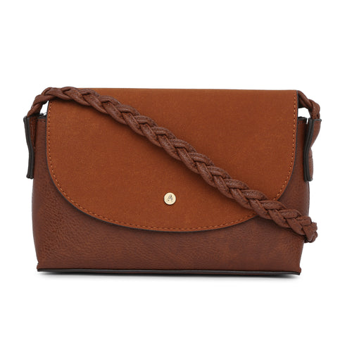 Accessorize London Women's Faux Leather Tan Pia Plaited Sling Bag