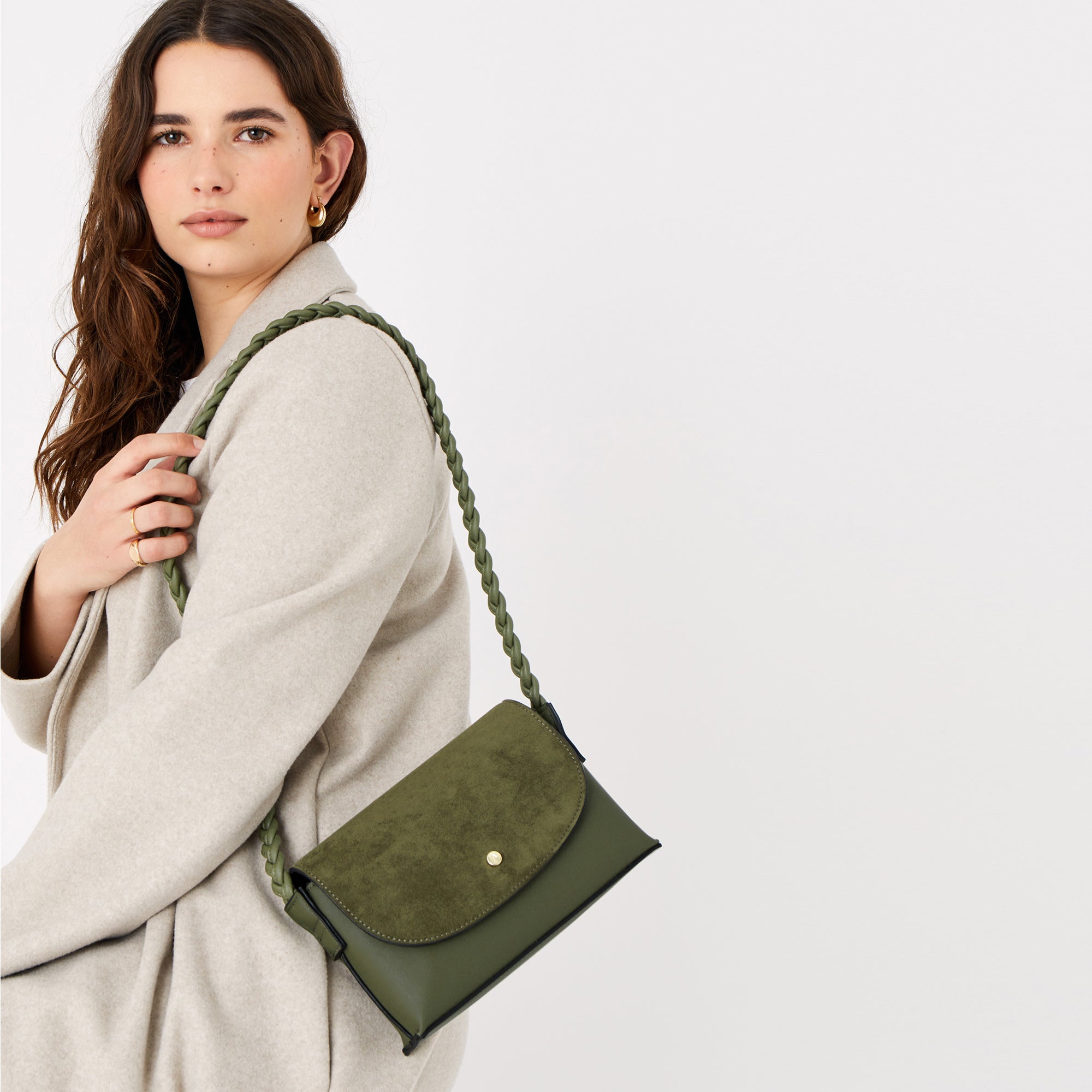 Accessorize London Women's Faux Leather Khaki Pia Plaited Sling Bag