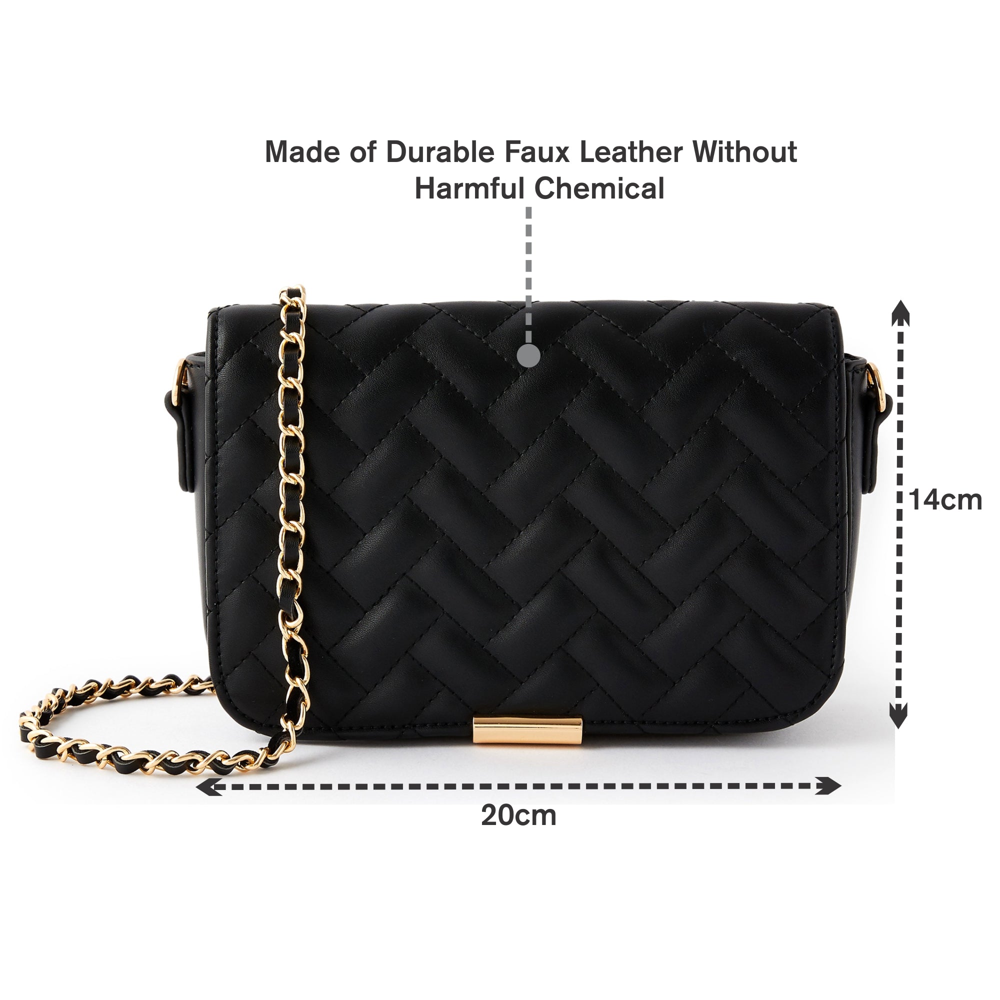 Accessorize London Women's Faux Leather Black Quinn Quilted Woven Chain Sling Bag