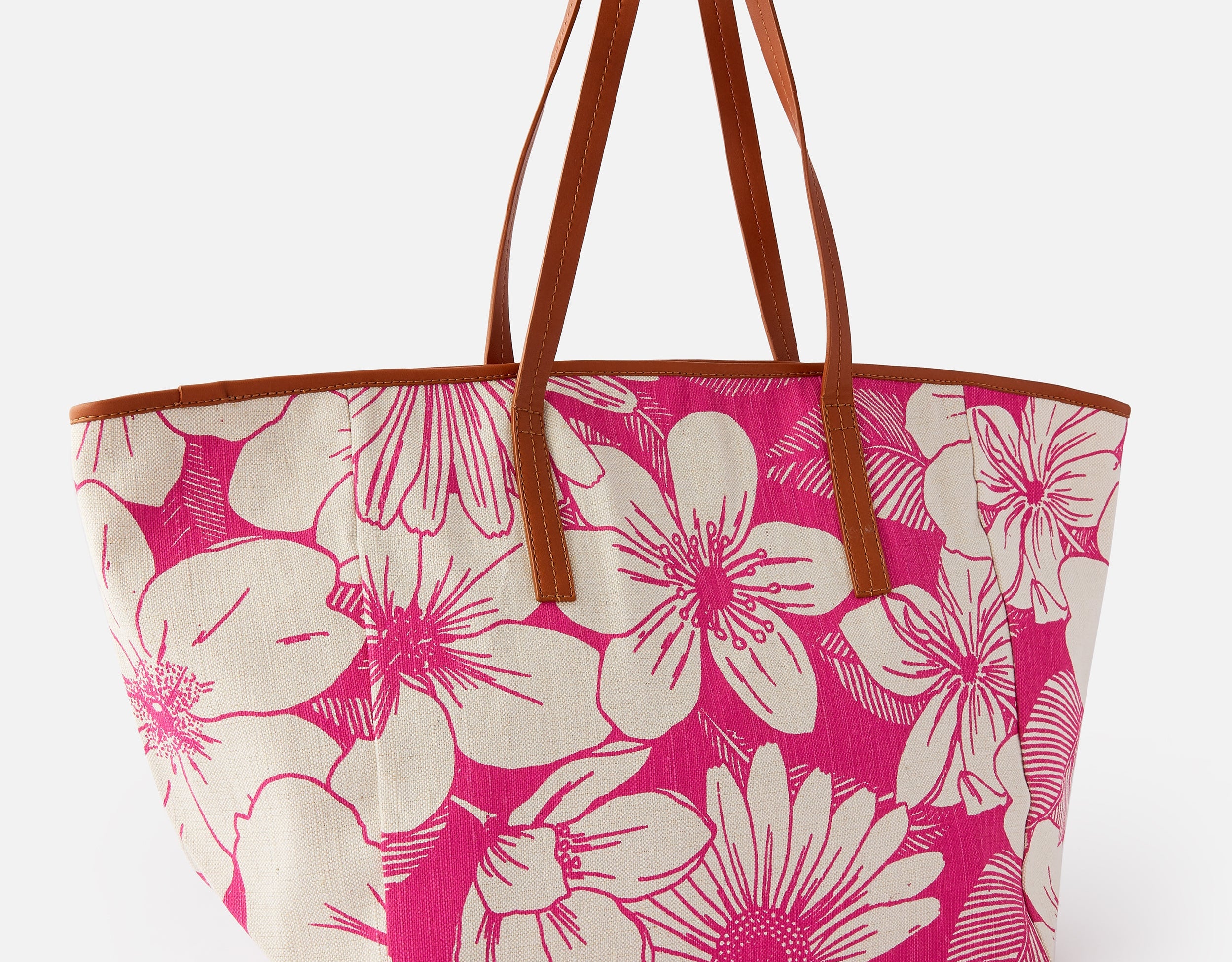 Accessorize London Women's Pink Floral Perla Print Cotton Shopper Bag