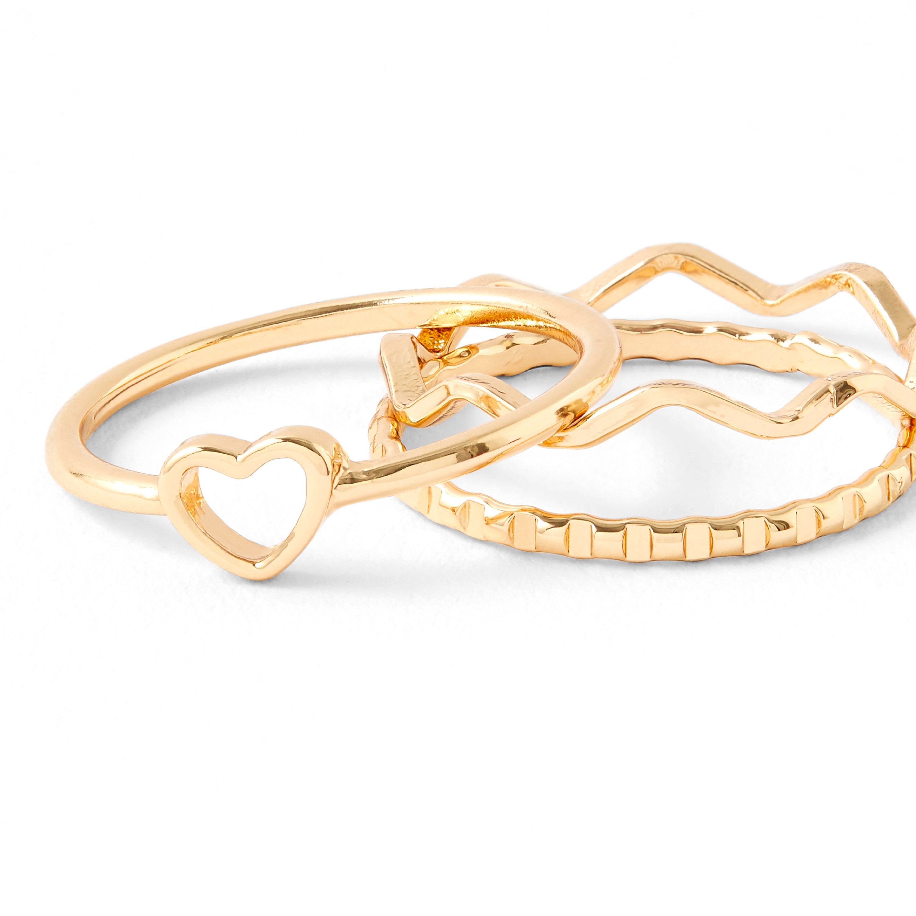 Accessorize London Women's Set Of 3 Gold Heart Wave Rings Medium