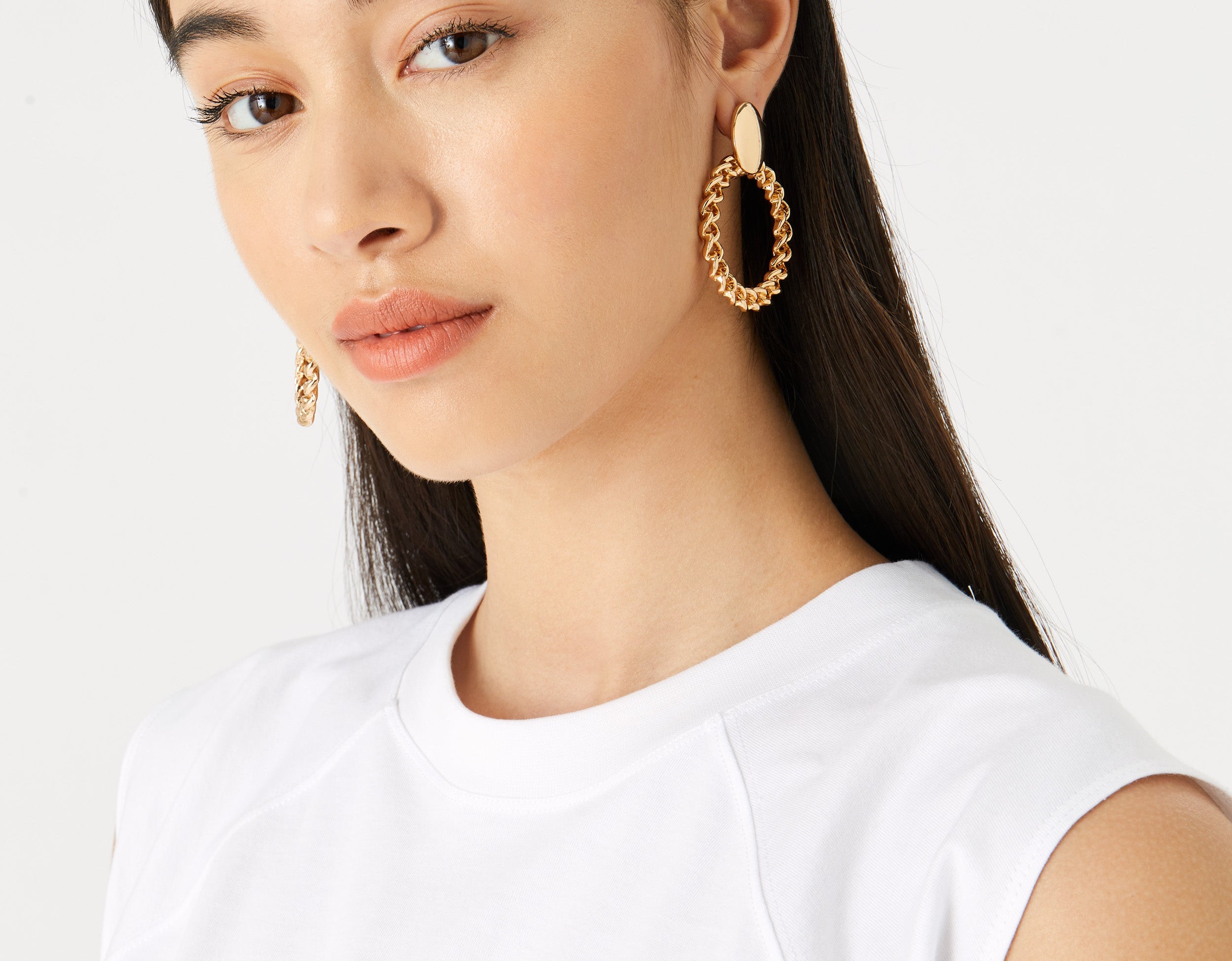 Accessorize London Women's Reconnected Chain Front Face Hoop Earrings