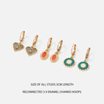 Accessorize London Women's Reconnected Pack Of 3 Enamel Charms Hoop Earrings