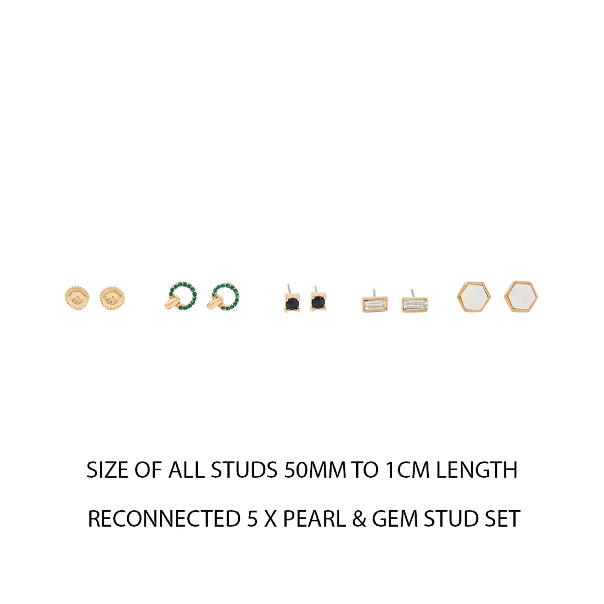 Accessorize London Women's Reconnected Set Of 5 Pearl & Gem Stud Earrings