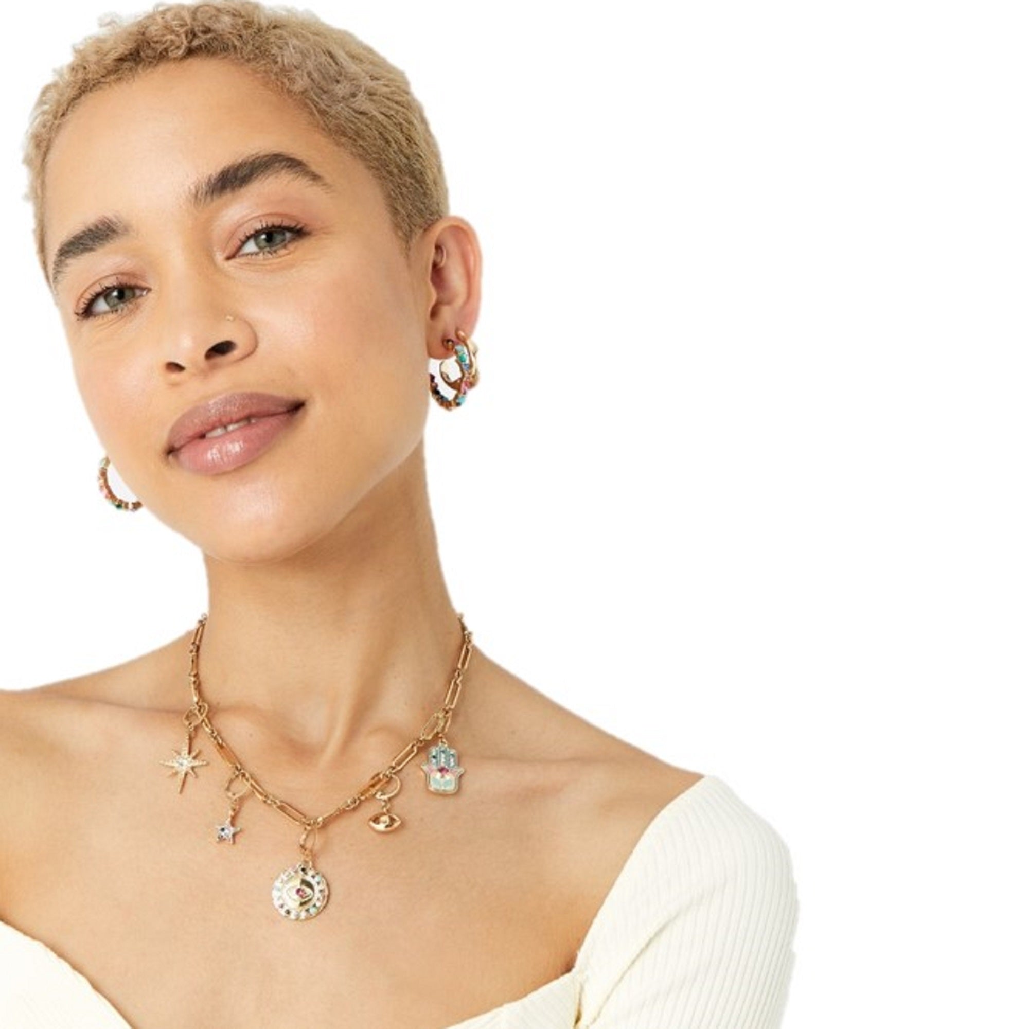 Accessorize London Women's Multi-feel Good Chunk Interchangeable Charm Necklace