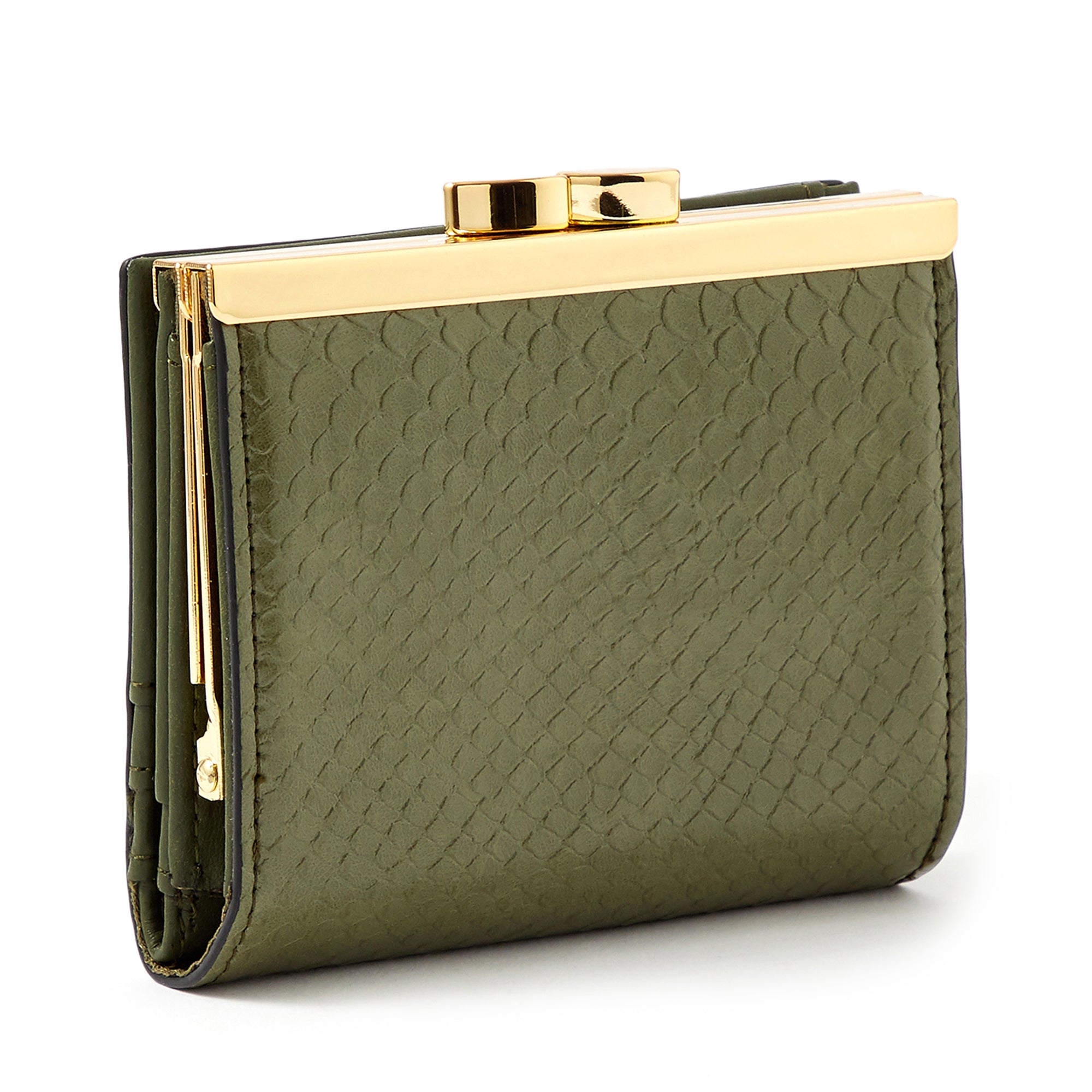 Women's Small Clam Shell Pouch In Leather Olive Green Toscanella | Pie