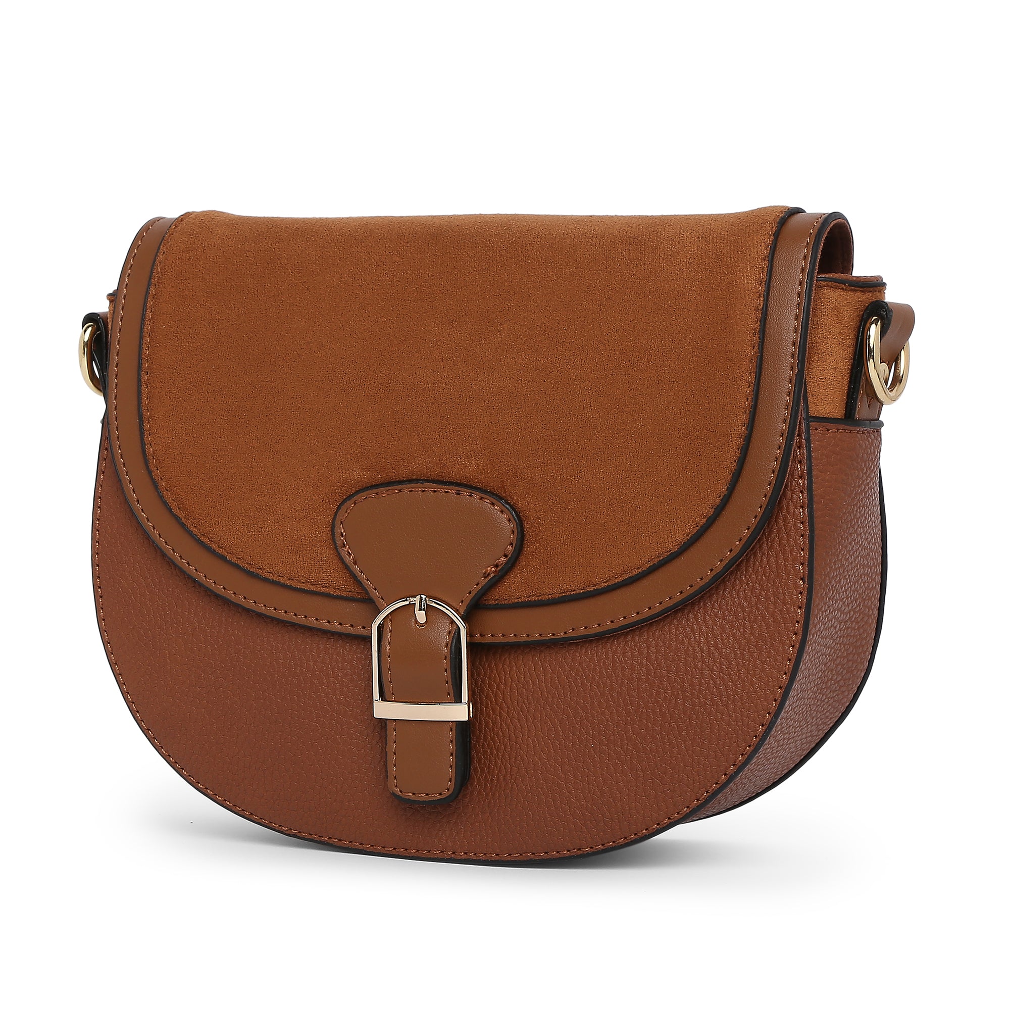 Accessorize London Women's Faux Leather Tan Nicola Saddle Sling