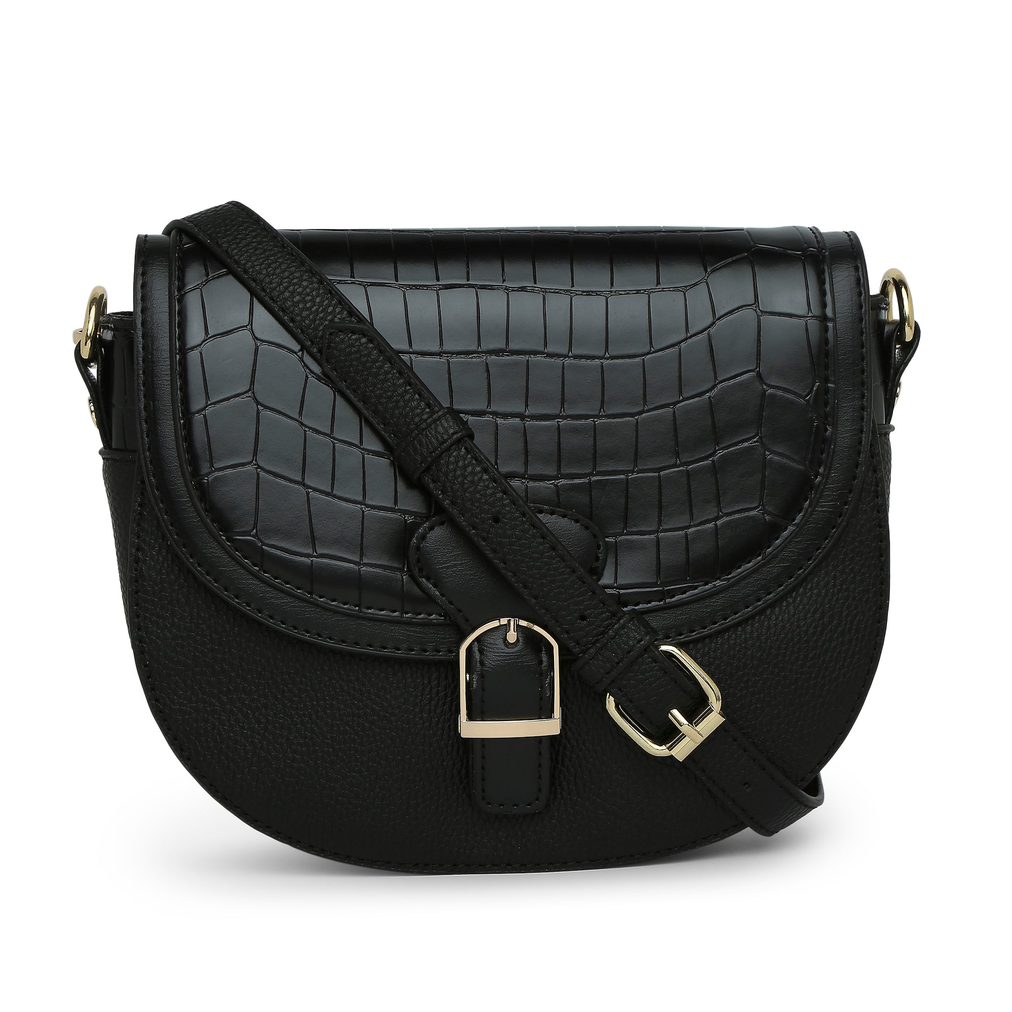 Accessorize London Women's Faux Leather Black Nicola Saddle Sling Bag