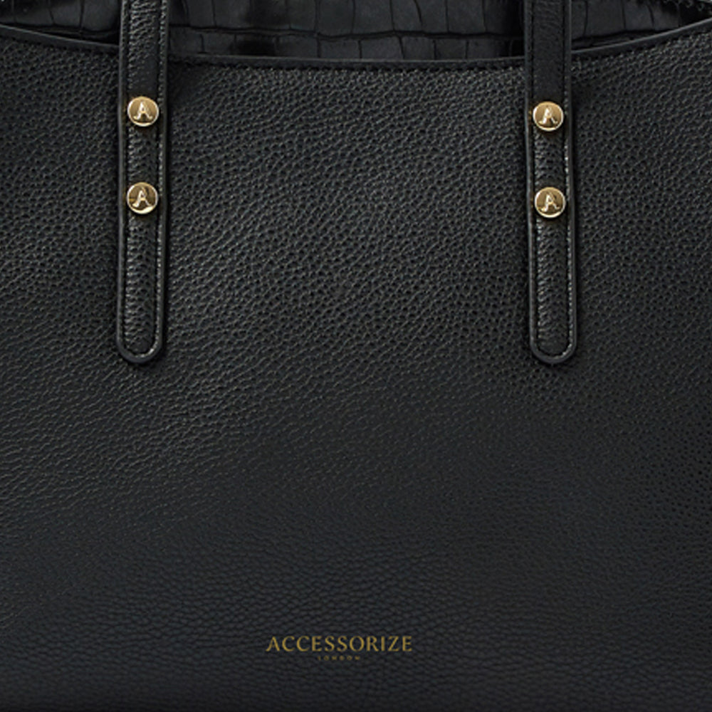Accessorize London Women's Faux Leather Black Kaia Laptop Handheld Bag