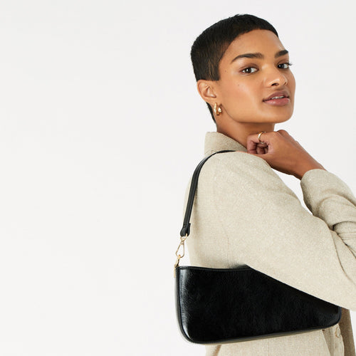 Accessorize London Women's Faux Leather Black Roxanne Shoulder Bag