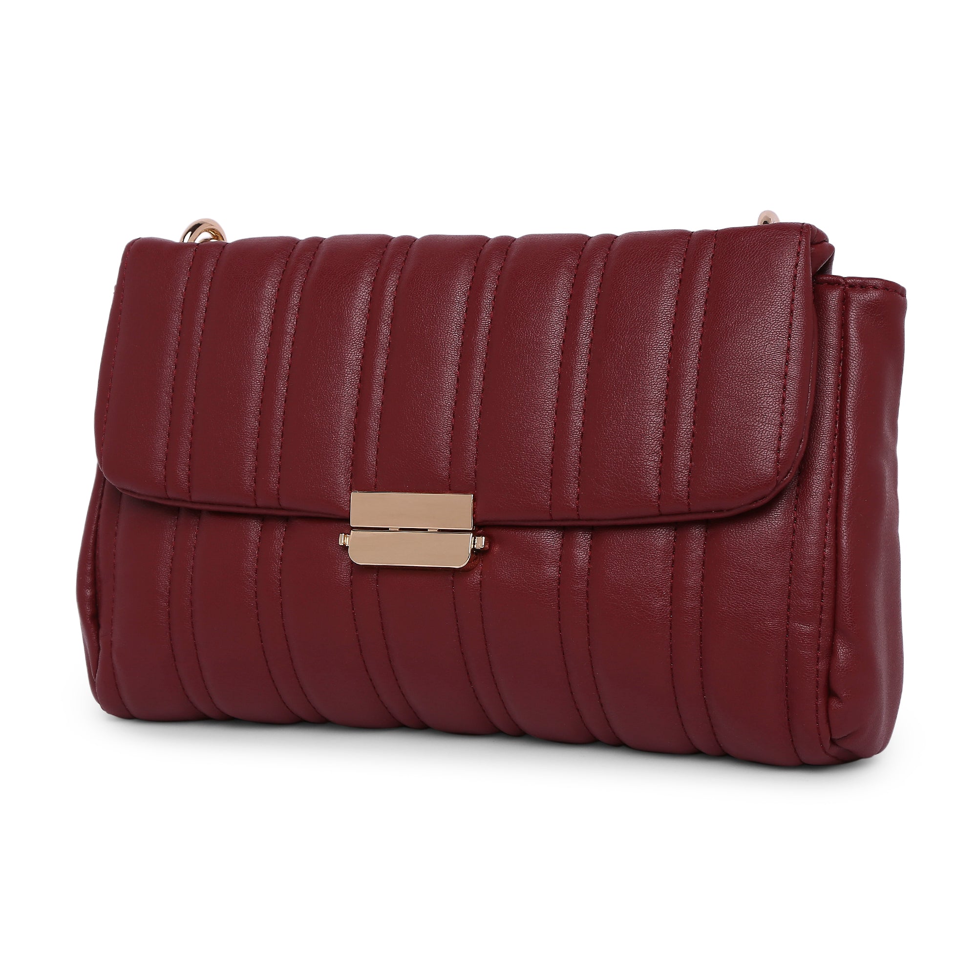 Accessorize London Women's Faux Leather Maroon Carrie Chain Quilt Sling Bag