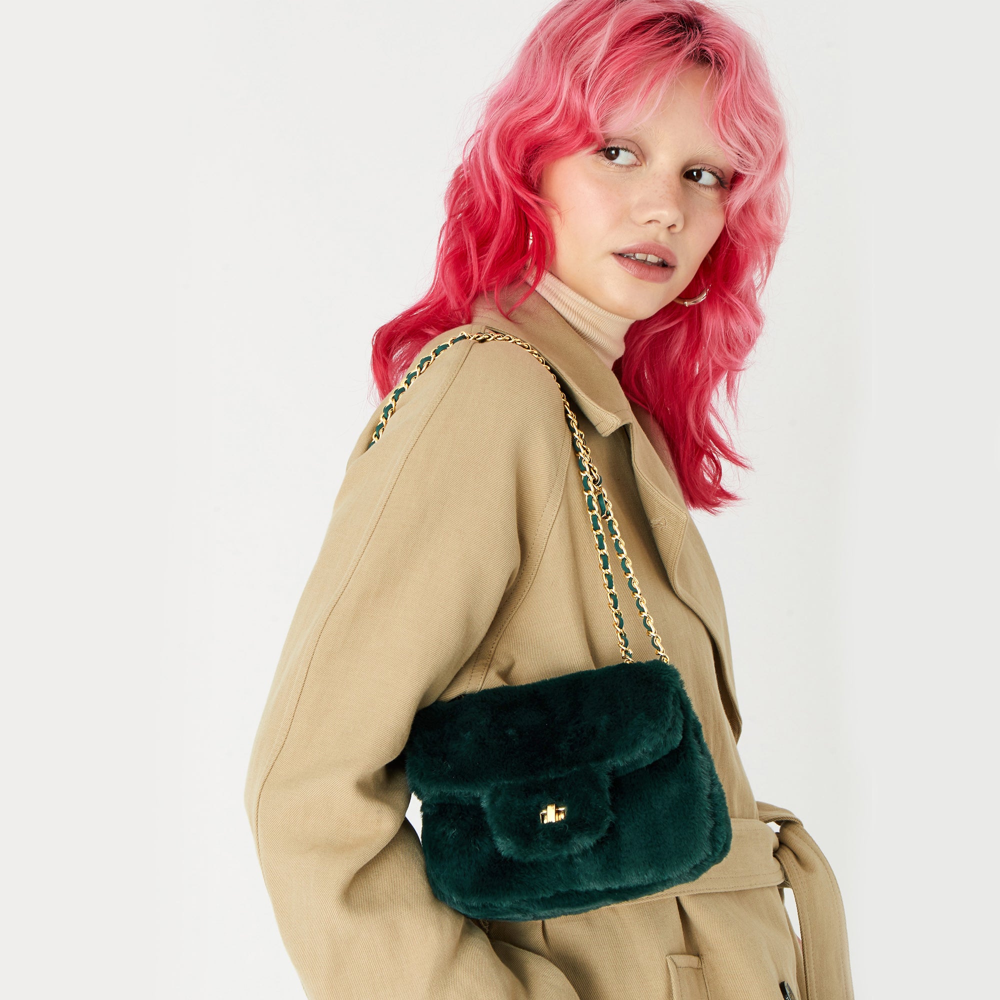 Accessorize London Women's Billie Mini Faux Green Fur Cross-Body Bag