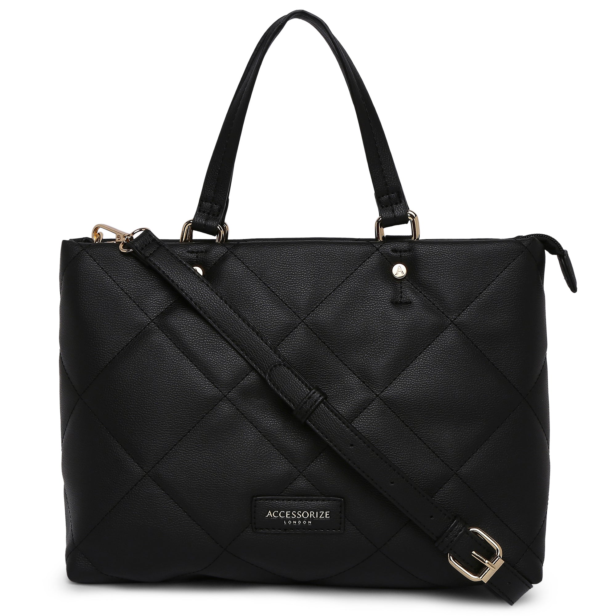 Accessorize London Women's Faux Leather Black Kayleigh Quilted Handheld Bag