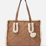 Accessorize London Women's Faux Shearling Quilted Tan Tote Handbag