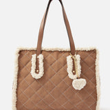 Accessorize London Women's Faux Shearling Quilted Tan Tote Handbag