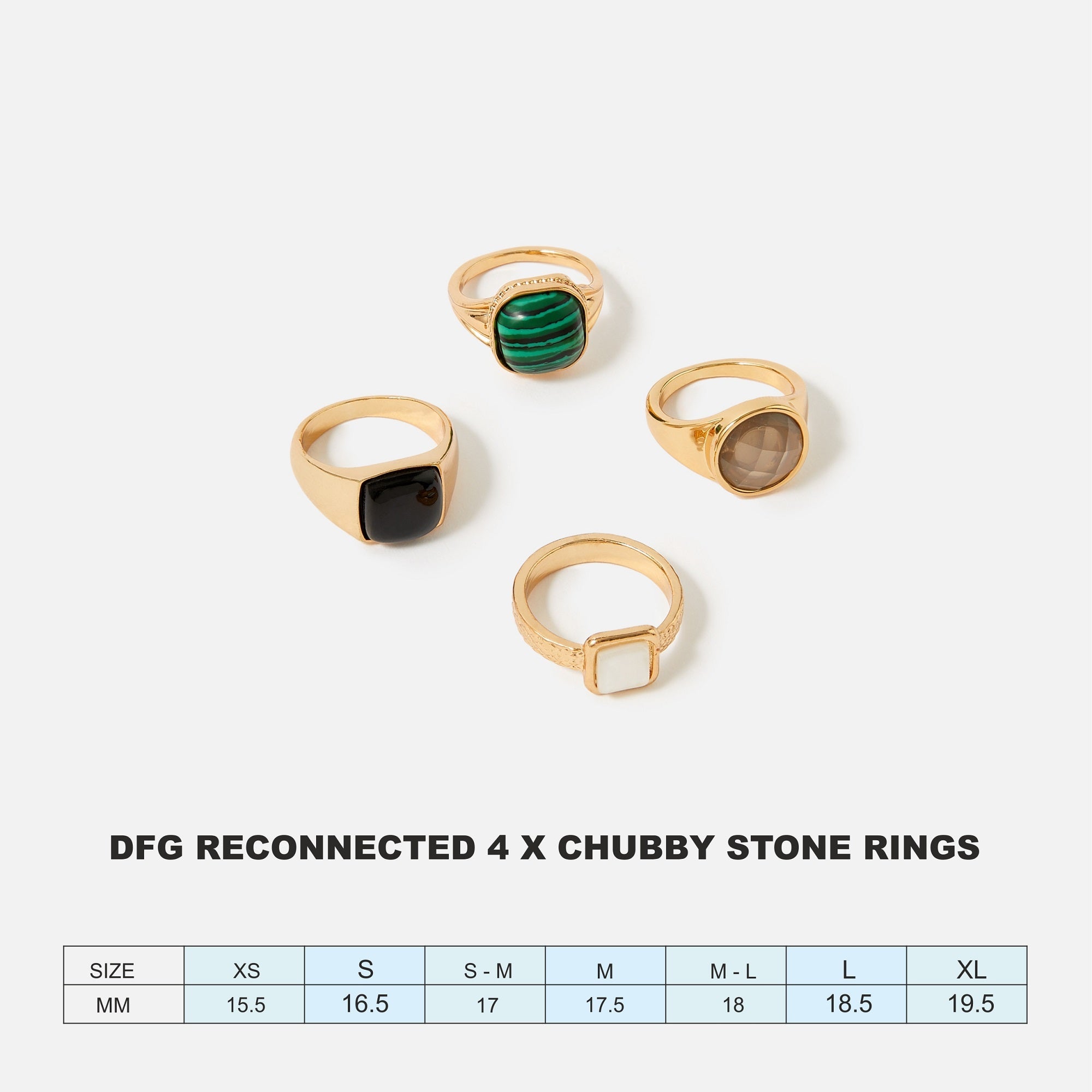 Accessorize London Women's Reconnected Set Of 4 Chubby Stone Rings Medium