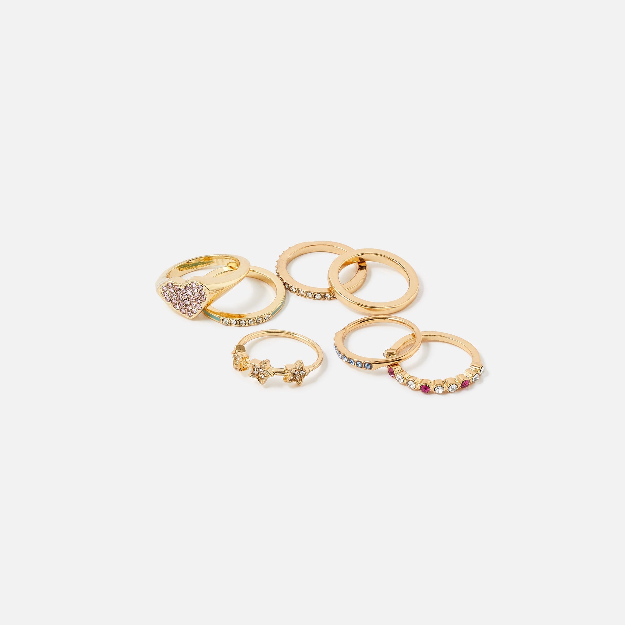 Accessorize London Women's Feel Good Set Of 7 Gold Crystal & Enamel Rings
