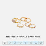 Accessorize London Women's Feel Good Set Of 7 Gold Crystal & Enamel Rings