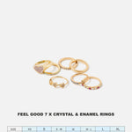 Accessorize London Women's Feel Good Pack Of 7 Crystal & Enamel Rings Medium