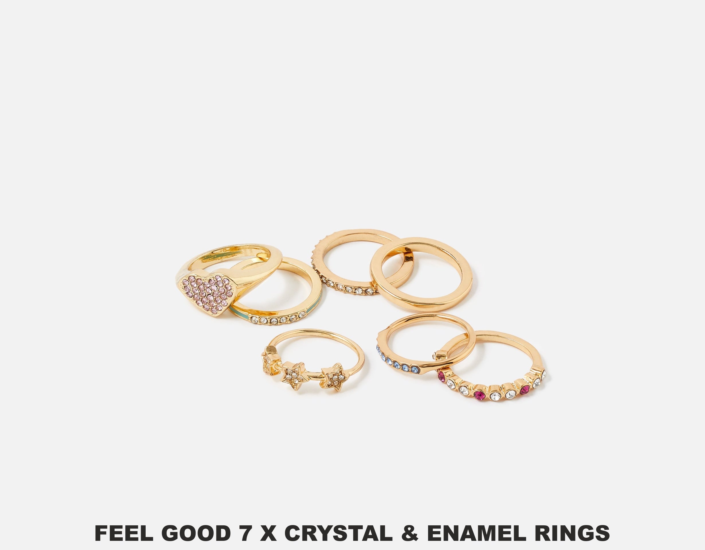 Accessorize London Women's Feel Good Pack Of 7 Crystal & Enamel Rings Medium