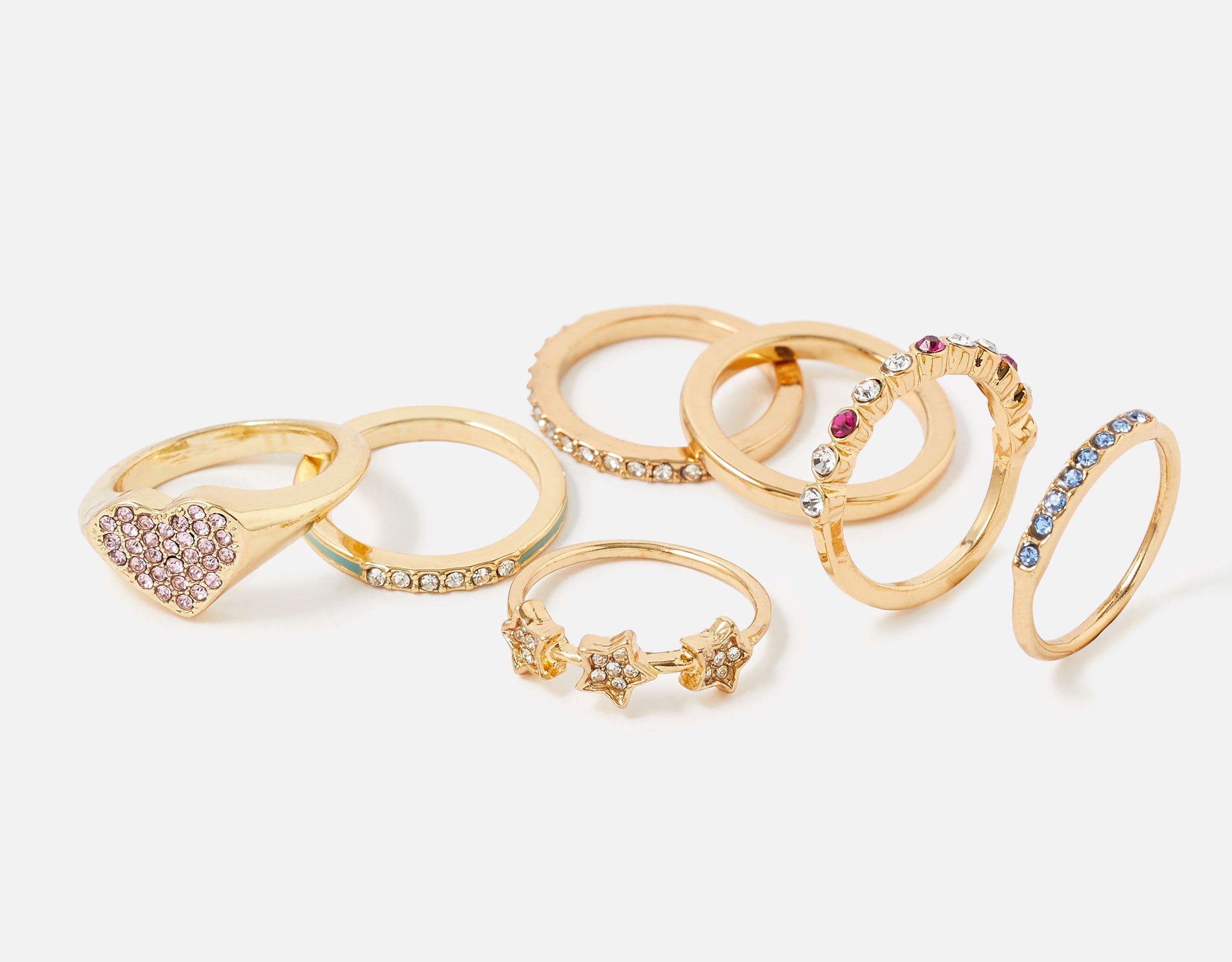 Accessorize London Women's Feel Good Pack Of 7 Crystal & Enamel Rings Large
