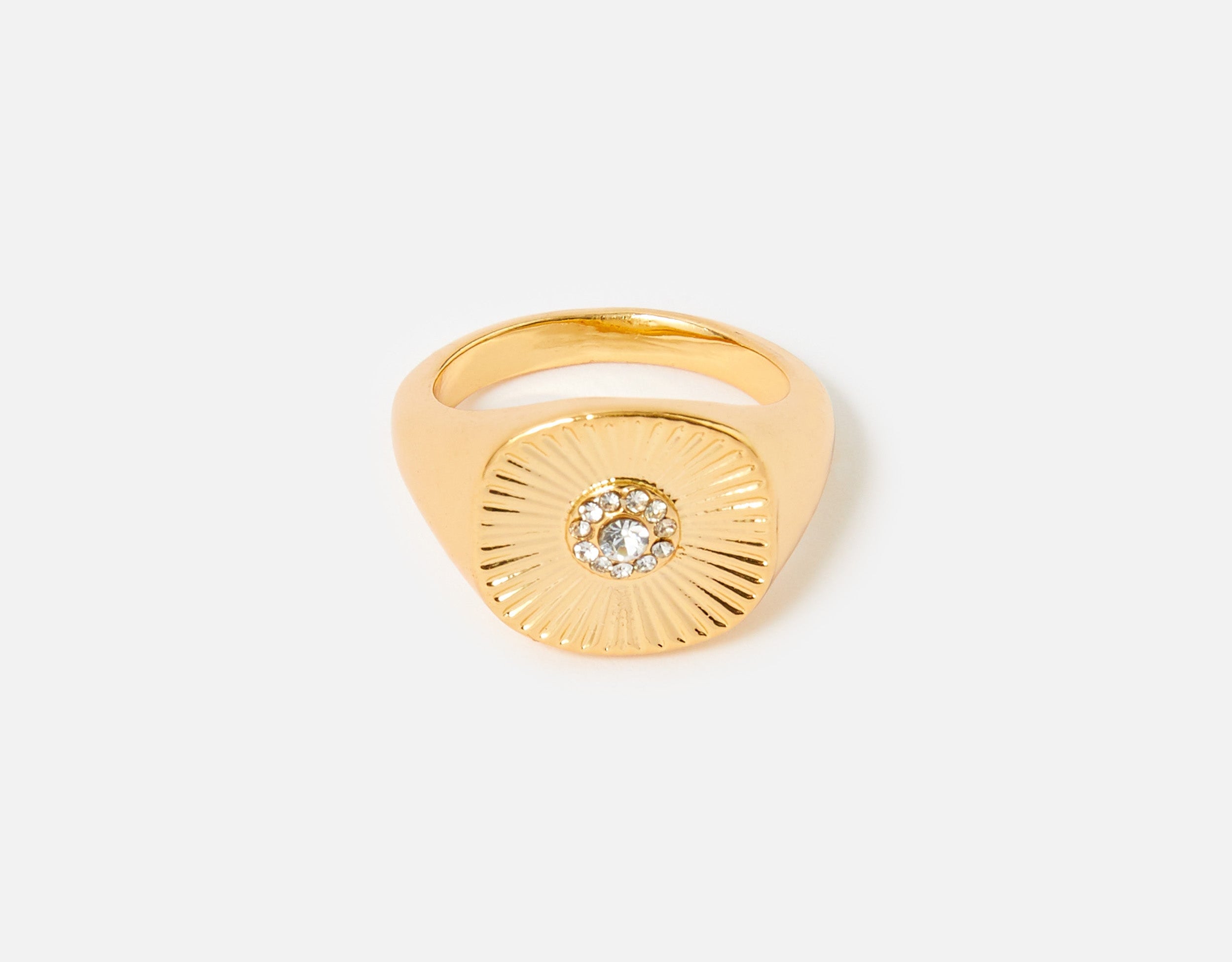 Accessorize London Women's Reconnected Ribbed Sparkle Signet Rings Medium