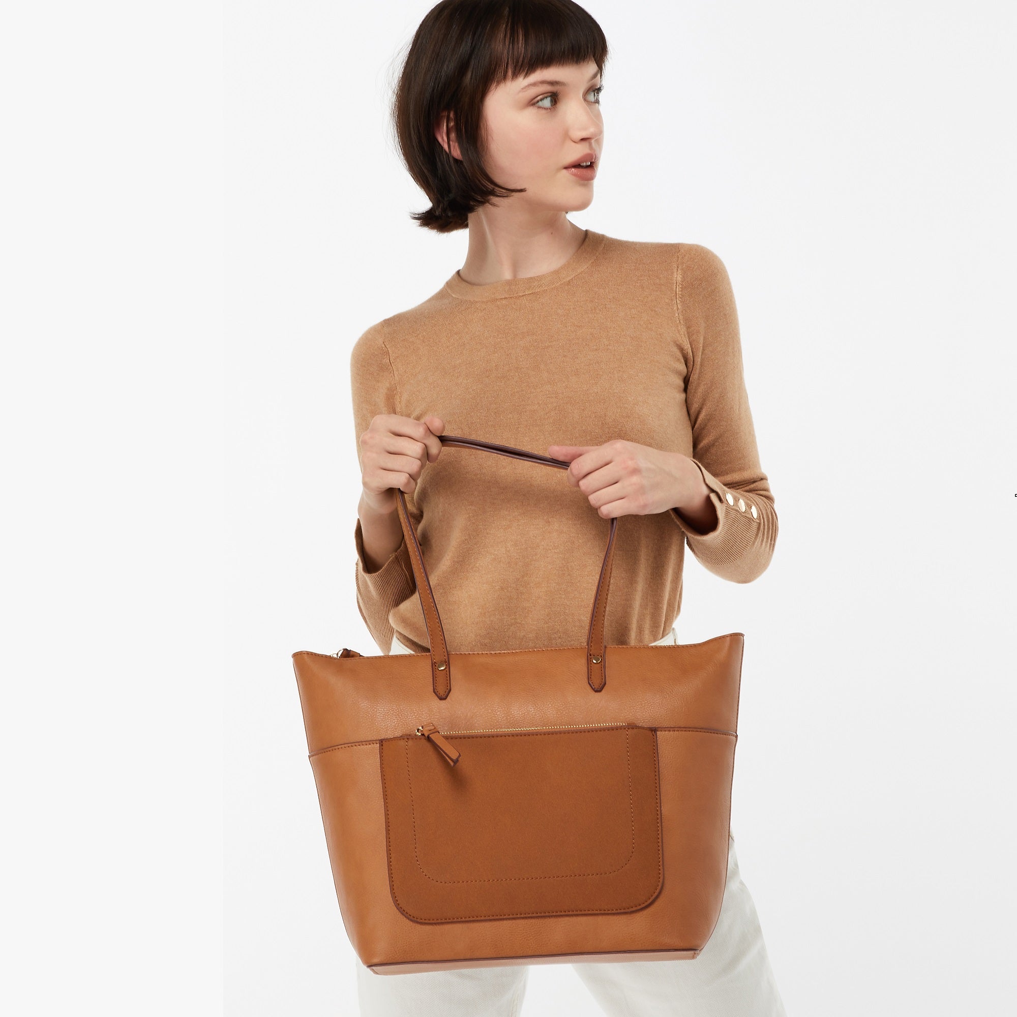 Accessorize London Women's Faux Leather Tan Spacious Emily Tote Bag