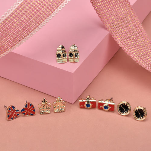 Accessorize London Women's Red Set Of 5 London Stud Earring