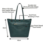 Accessorize London Women's Faux Leather Croc Panel Green Spacious Emily Tote Bag