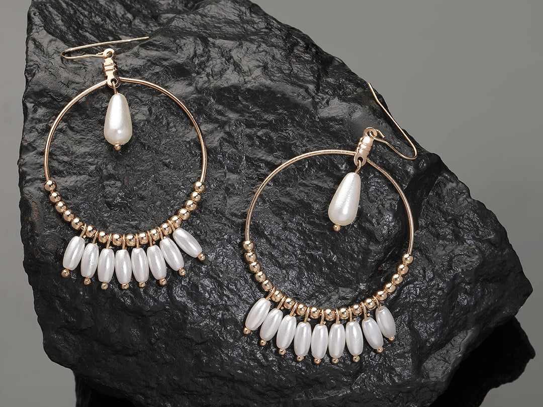 Accessorize London Women's Pearl Drop Long Gold Earring