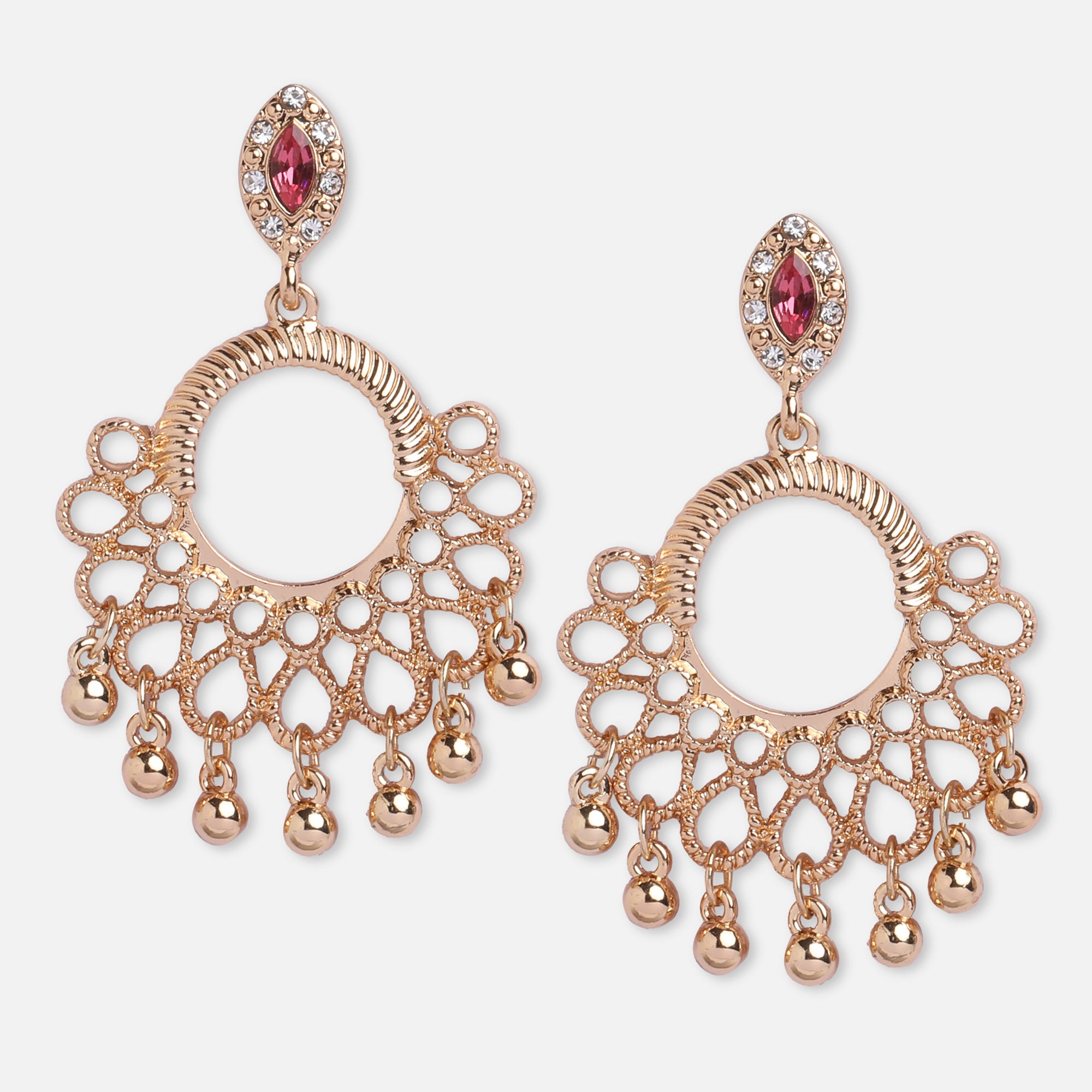 Gold Pink Stone Jhumkas