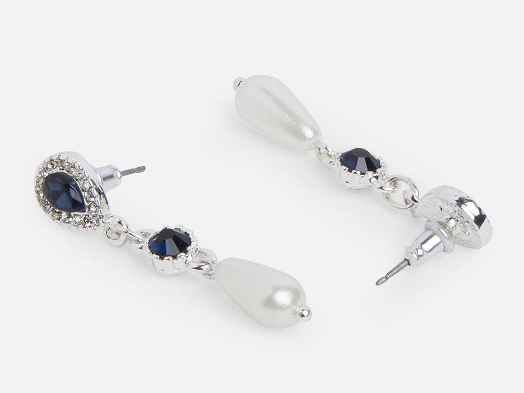 Accessorize London Women's Pearl Short Drop Silver Earring