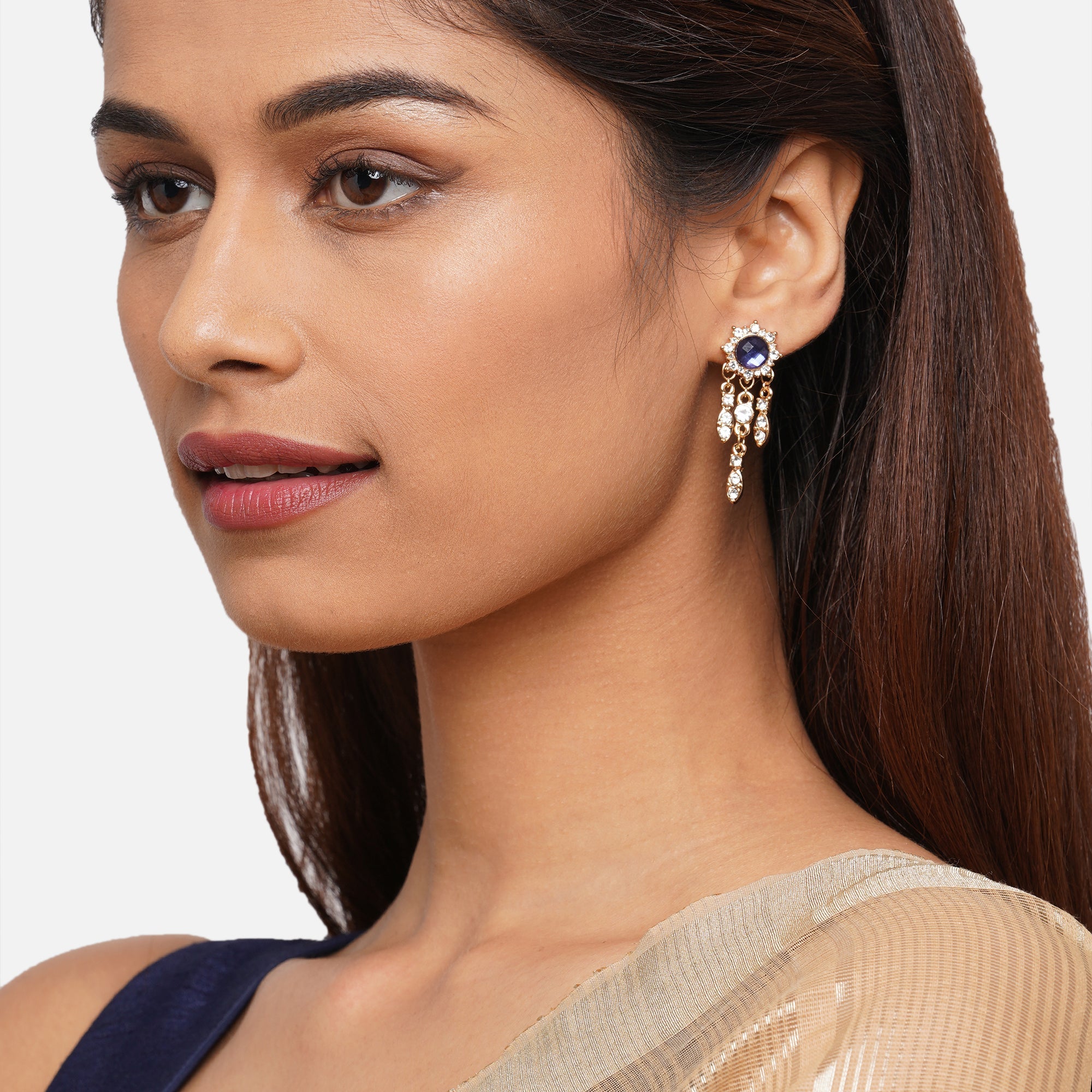 Accessorize London Navy Crystal Short Drop Earring Metal Drops & Danglers