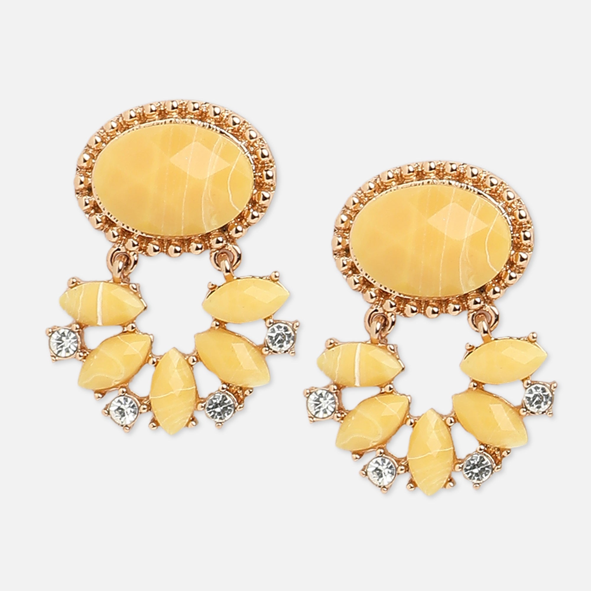 Yellow And Gold Tone Contemporary Drop Earrings