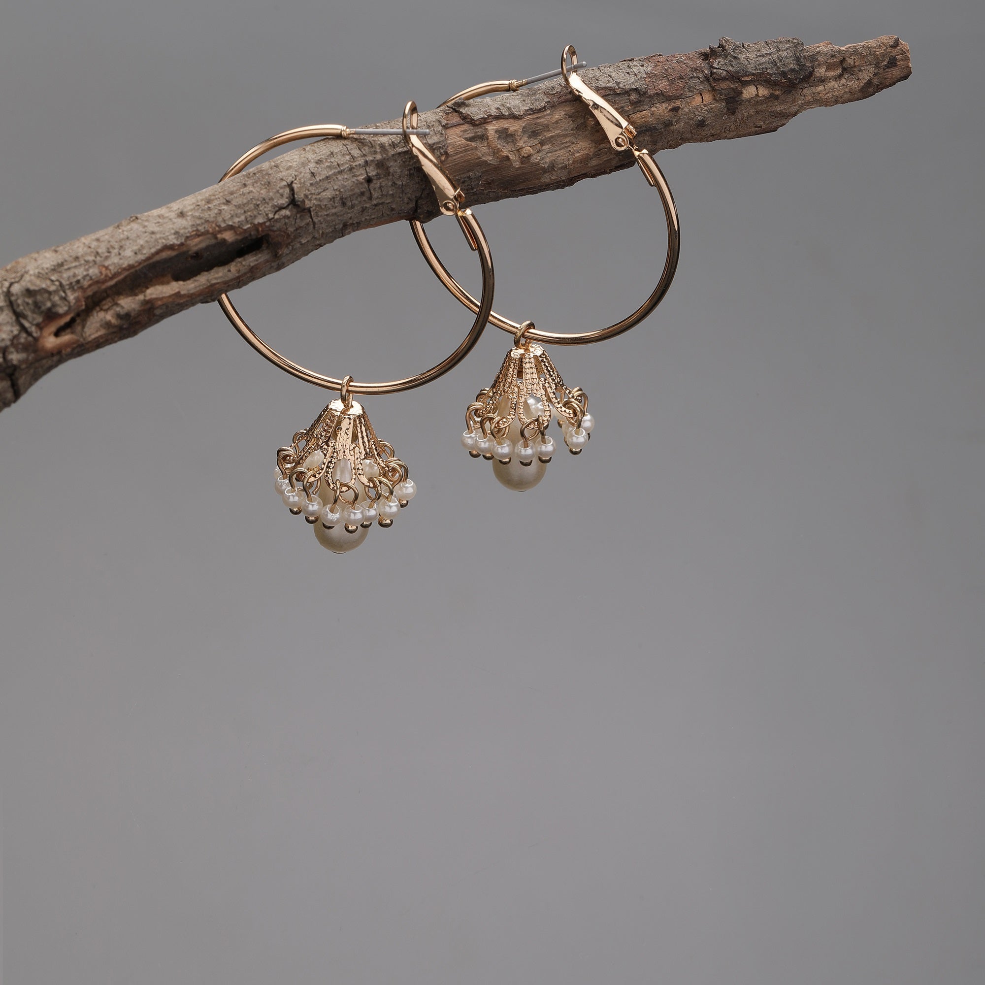 Accessorize London Women'S Pearl White & Golden Hoop Earrings