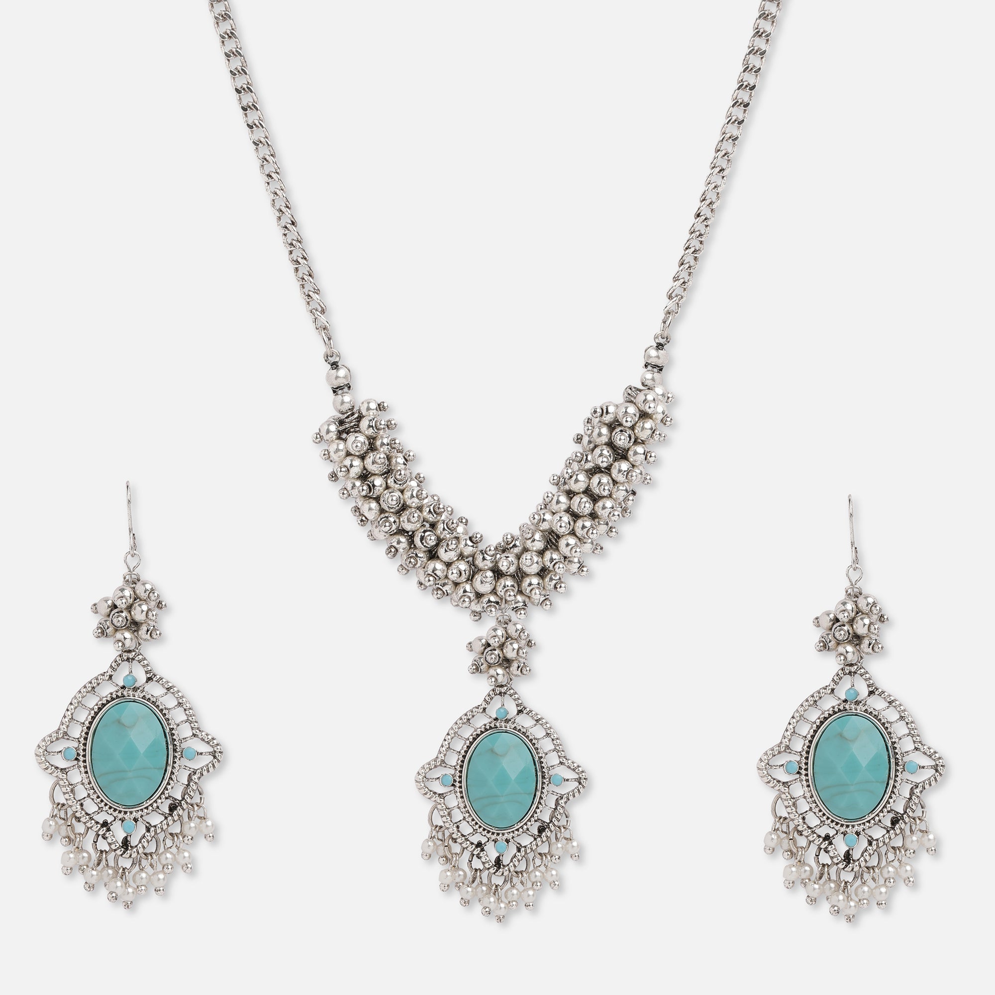 Accessorize London Women's Turq Oxidized Silver Jewelry Set