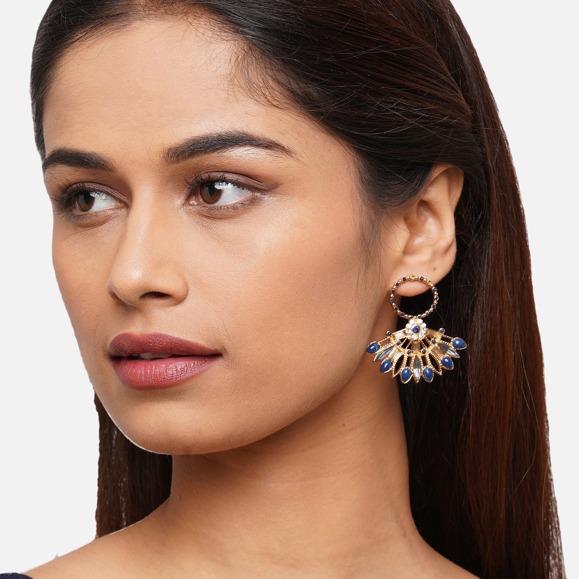 Accessorize London Navy Gold Plated Short Earring Metal Drops & Danglers