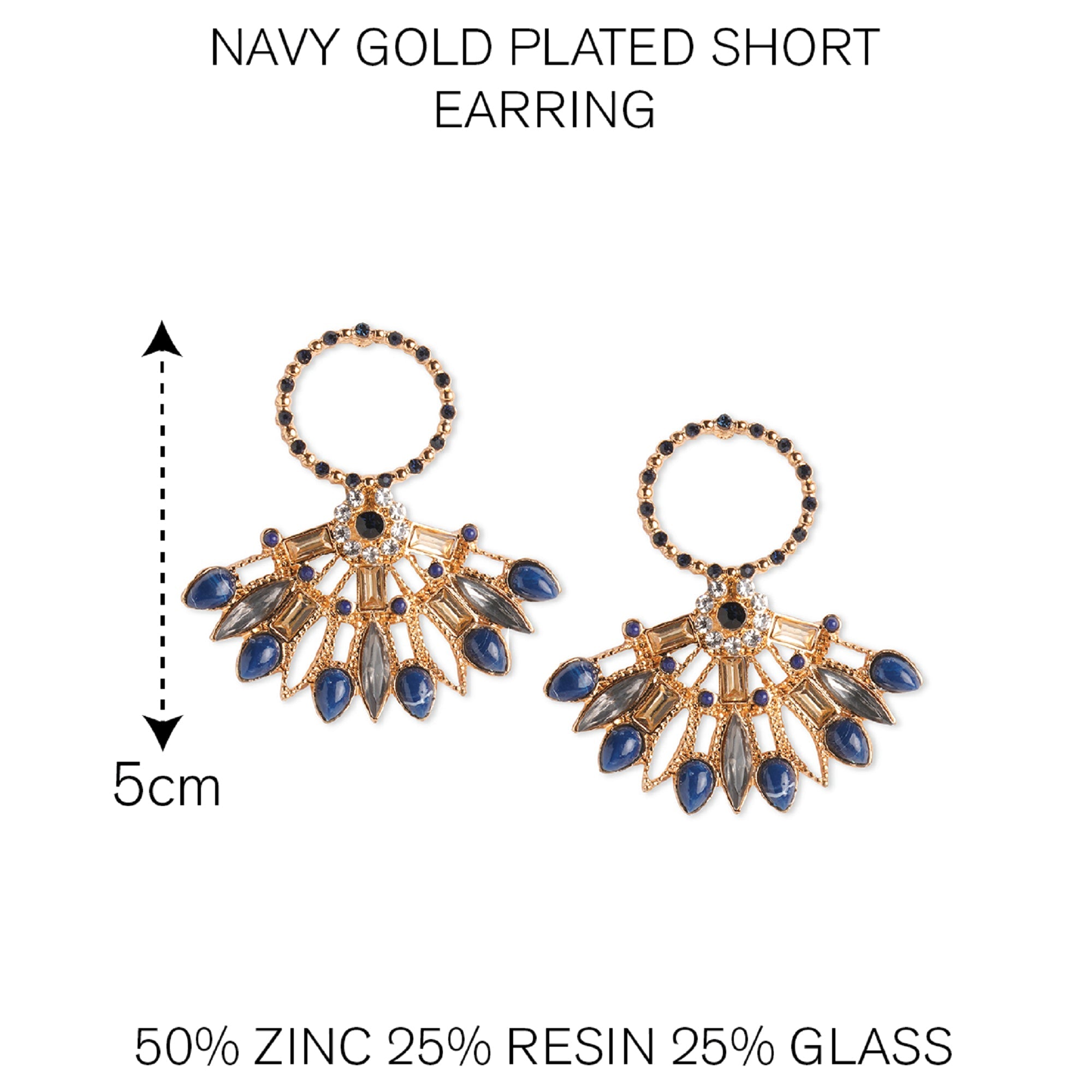 Accessorize London Navy Gold Plated Short Earring Metal Drops & Danglers