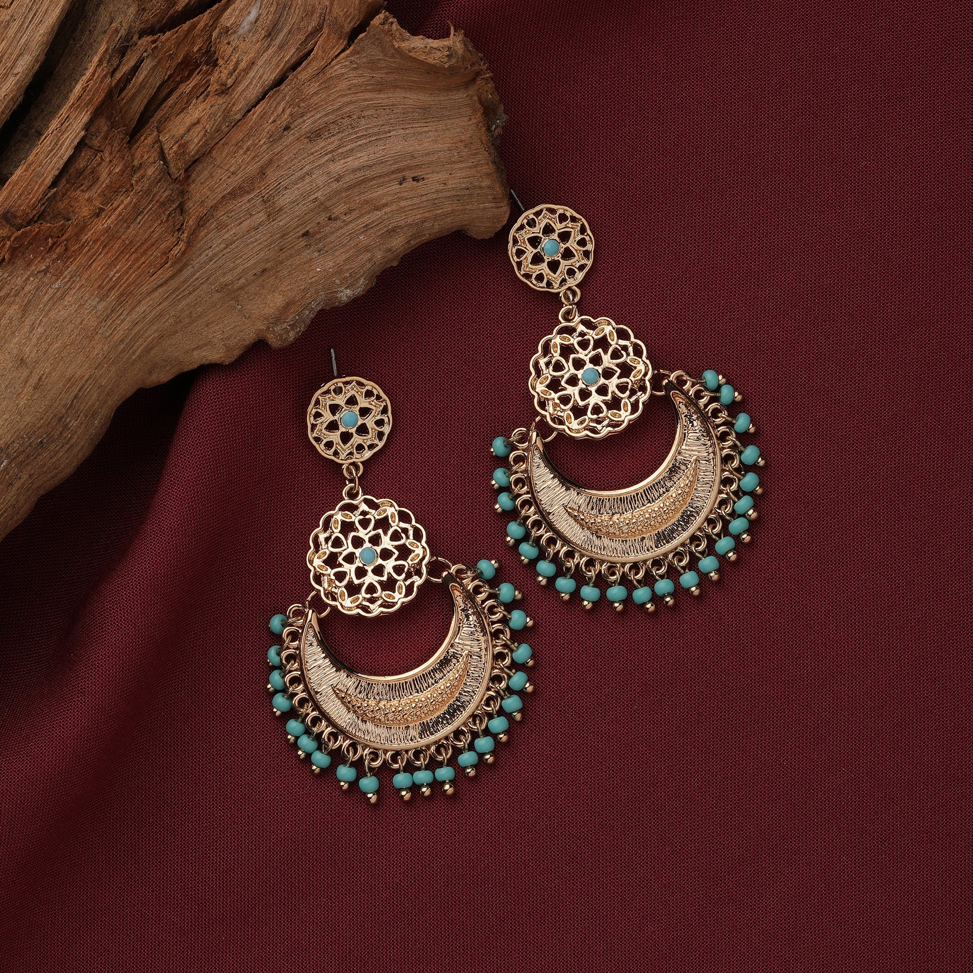 Accessorize London Turq Gold Plated Chandbalis Metal Chandbali Earring