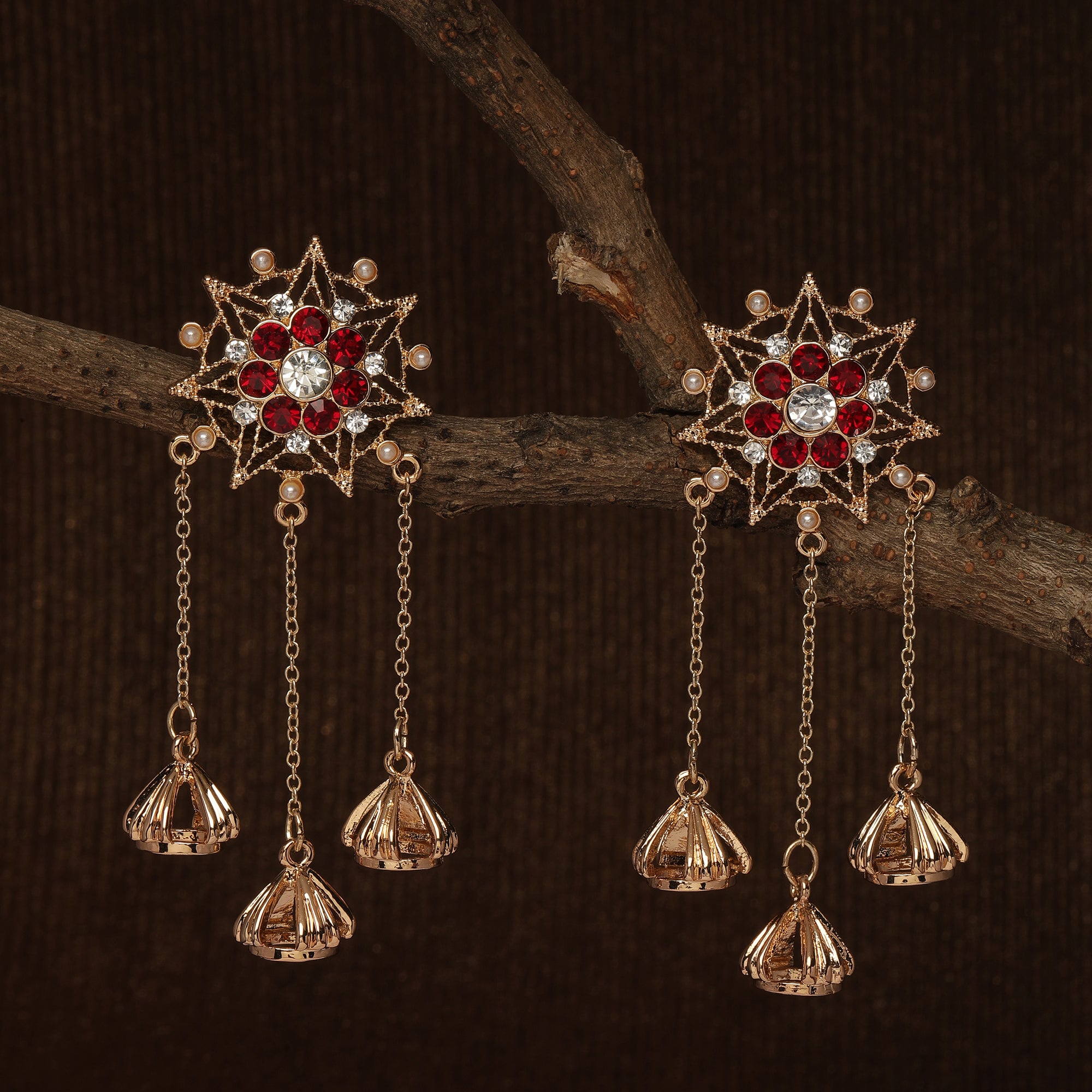 Accessorize London Women's Red Golden Long Jhumkas