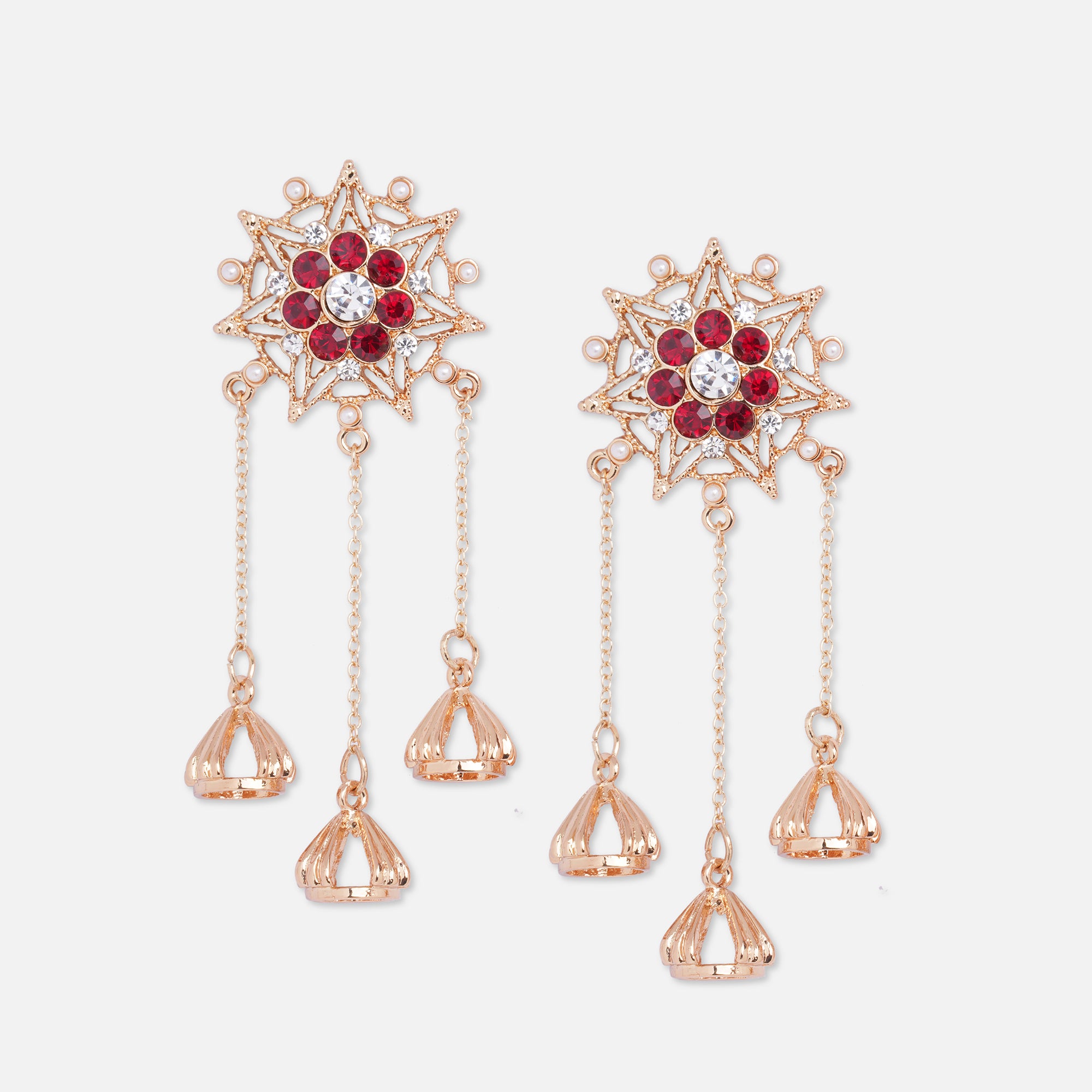 Accessorize London Women's Red Golden Long Jhumkas