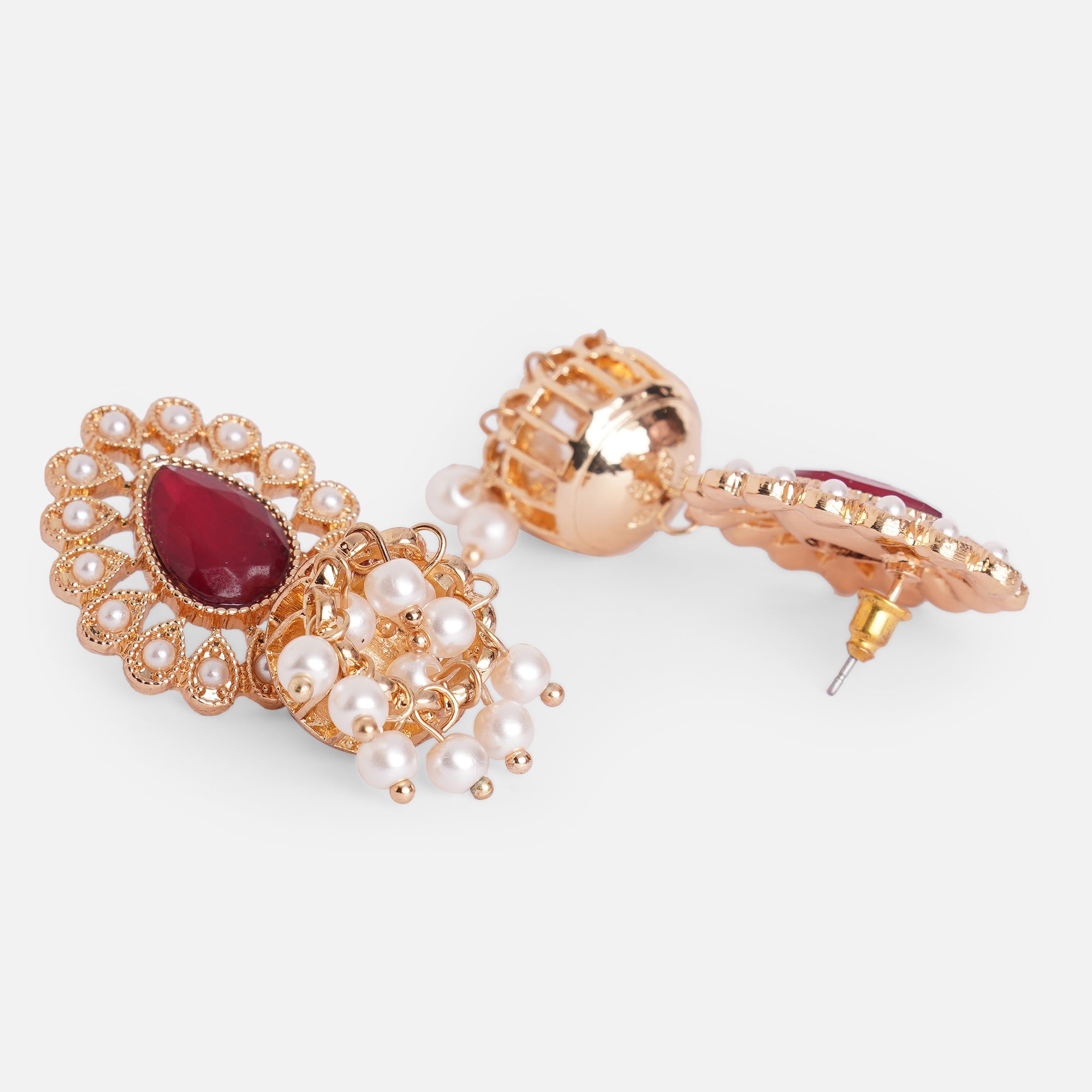 Accessorize London Red & Pear White Jhumki Earrings