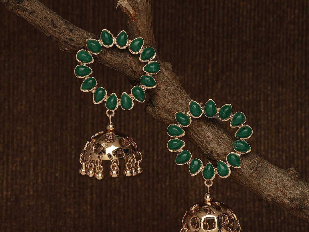 Accessorize London Women's Green Golden Jhumkas