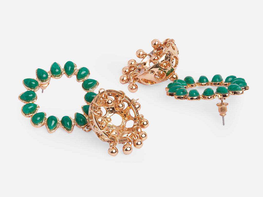 Accessorize London Women's Green Golden Jhumkas