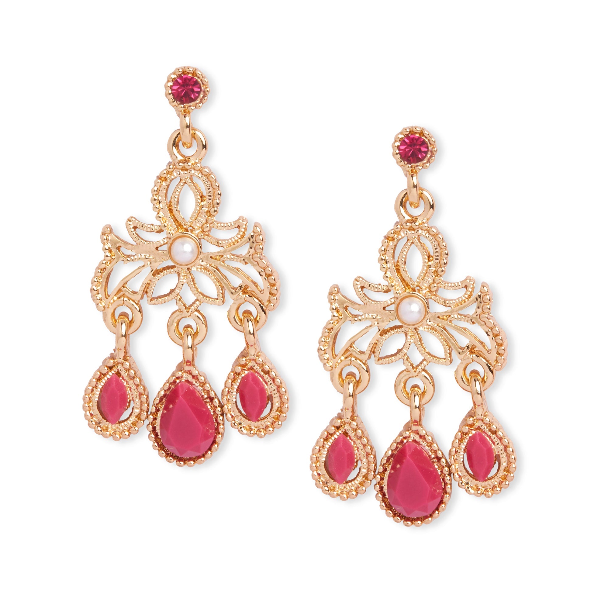 Accessorize London Pink Tear Drop Short Drop Earring, Gold