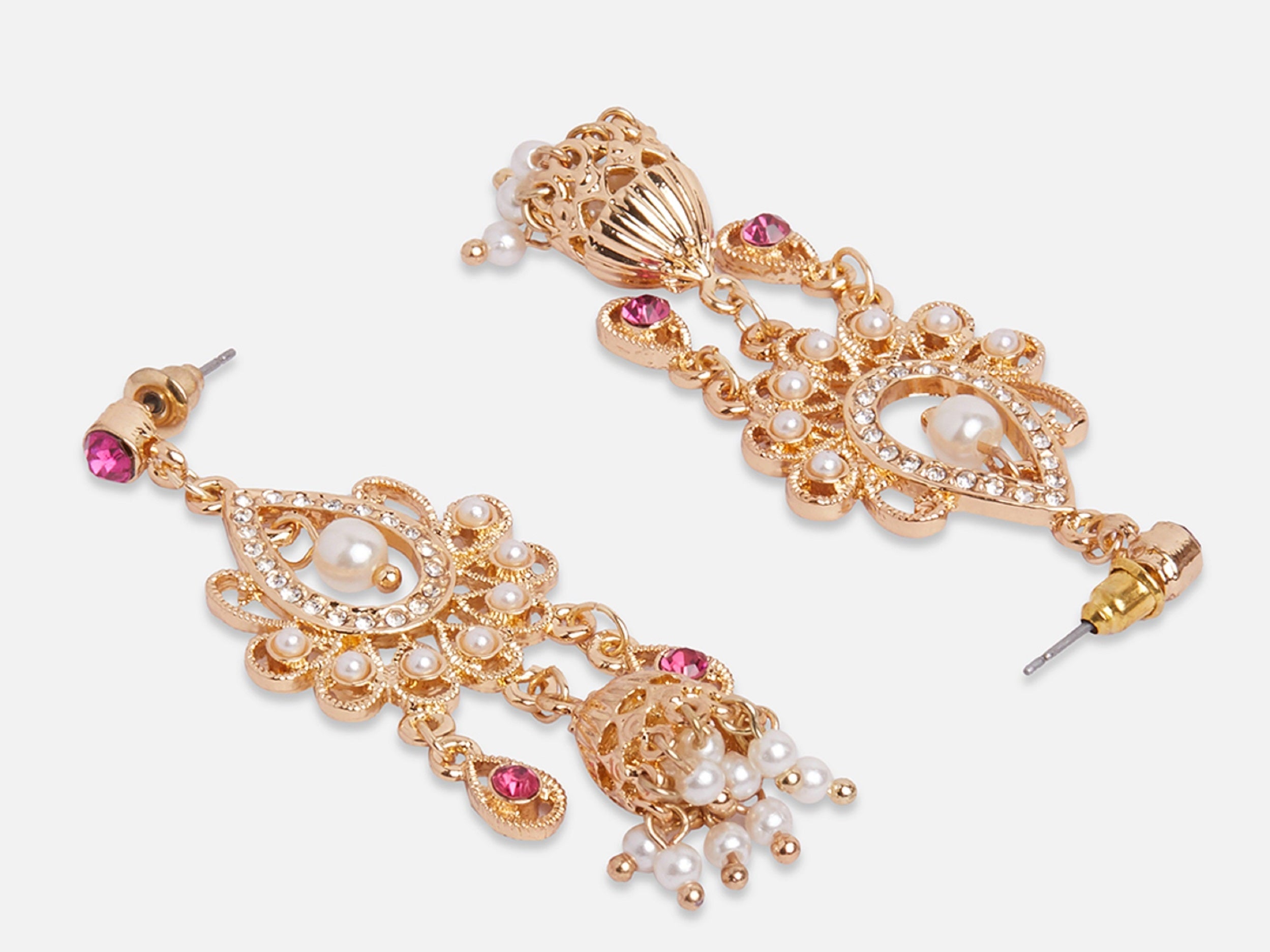 Accessorize London Women's Pink Golden Long Drop Jhumkas