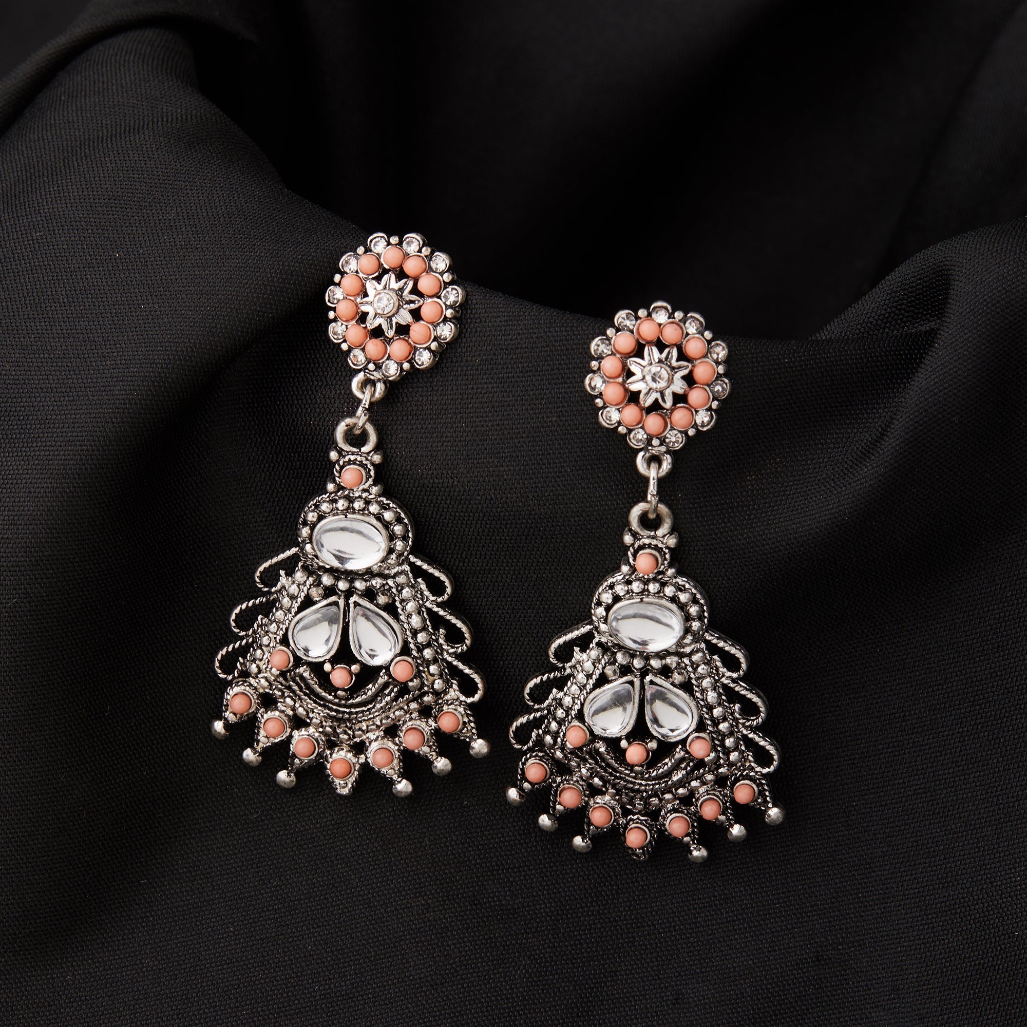 Accessorize London Oxidized Silver Coral Short Drop Earring Zinc Drops & Danglers
