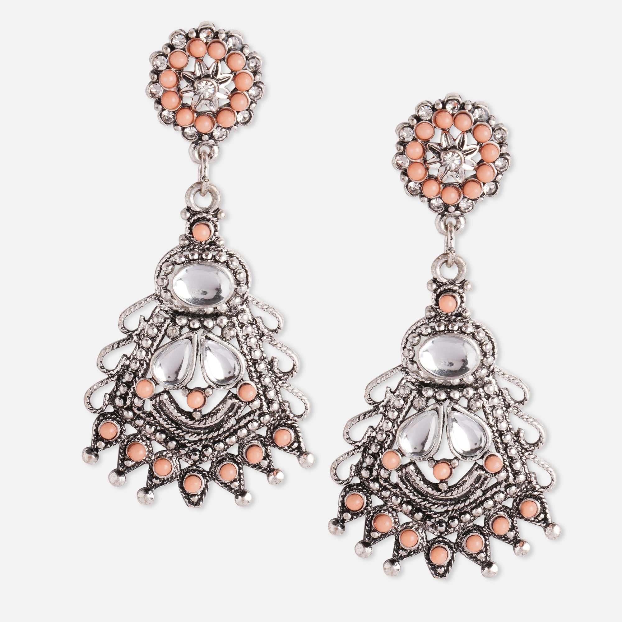 Accessorize London Oxidized Silver Coral Short Drop Earring Zinc Drops & Danglers