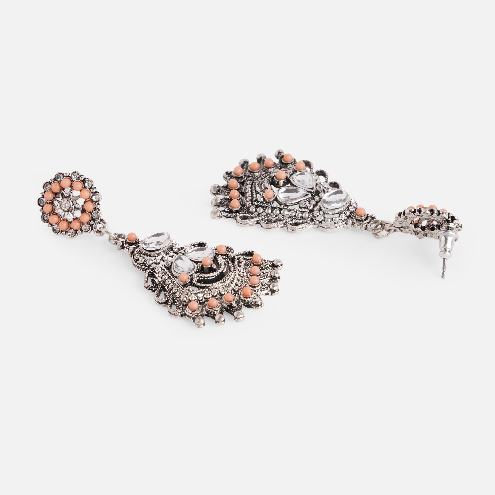 Accessorize London Oxidized Silver Coral Short Drop Earring Zinc Drops & Danglers
